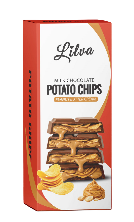 Barretta di cioccolato al caramello con ripieno di patatine fritte Lilva  90 g