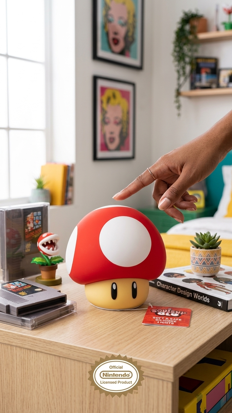 SUPER MARIO SQUISHYGLO SILICON LIGHT SUPER MUSHROOM RECHARGEABLE 15 CM - FUNGO LUCINA