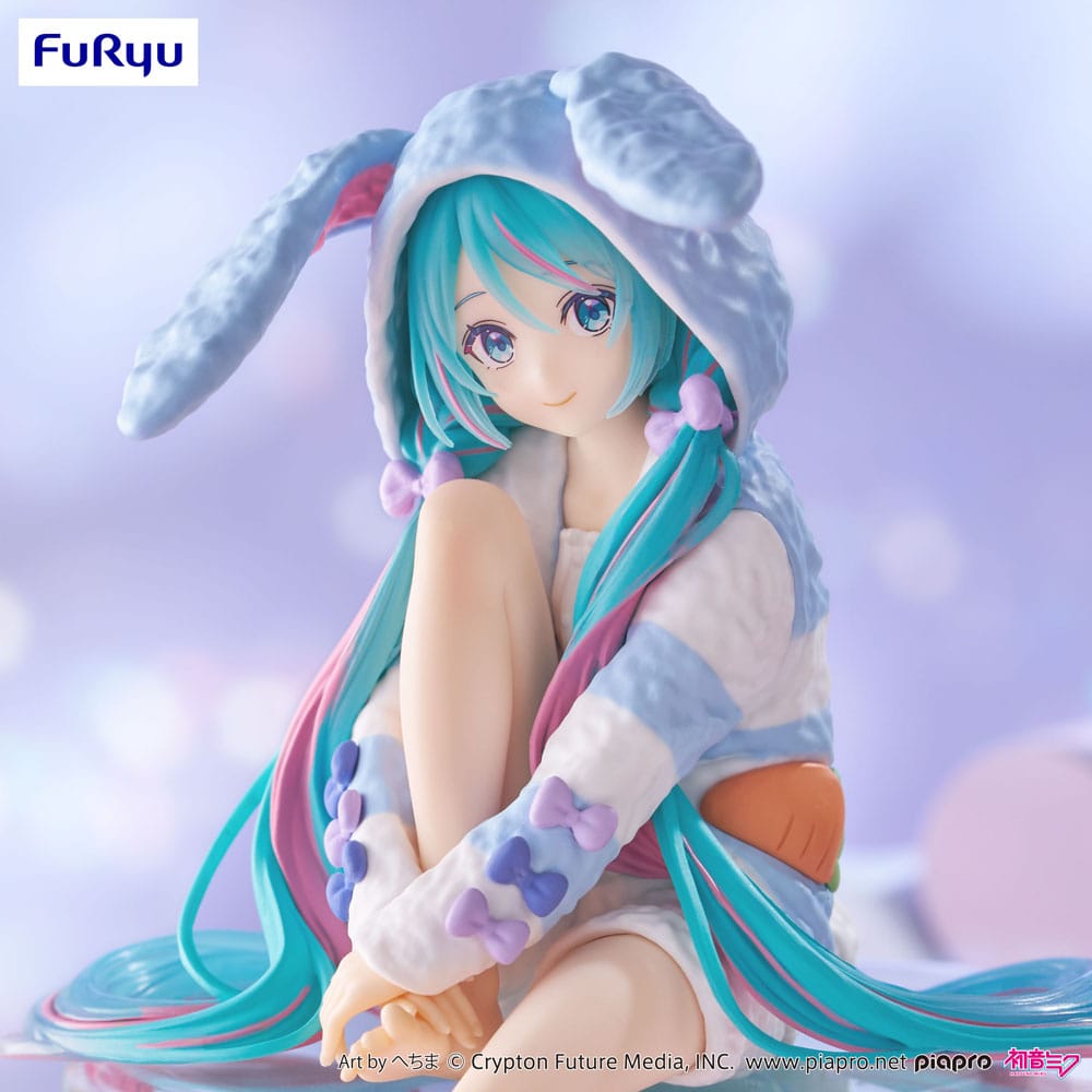 Hatsune Miku Rabbit Ear Hood Pajama - Noodle Stopper PVC Statue Blue Color Ver. 14 cm