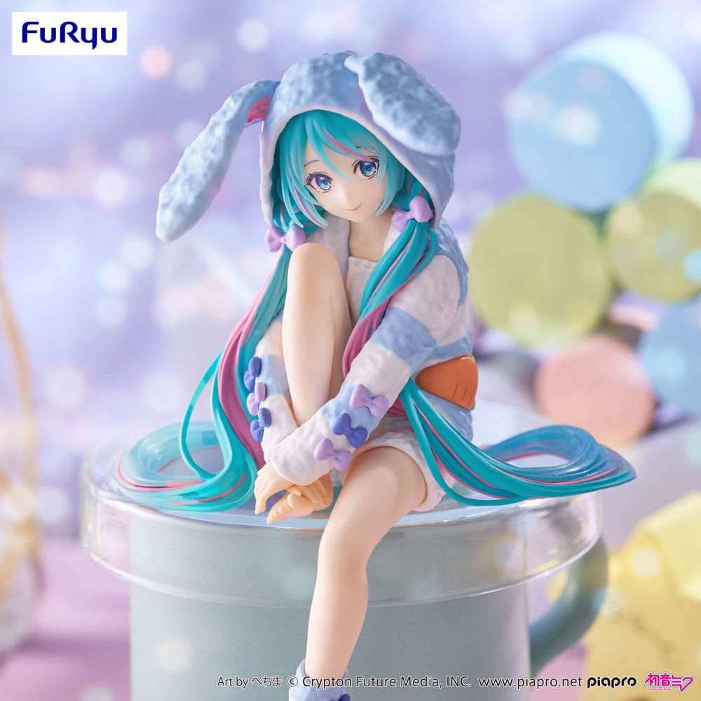 Hatsune Miku Rabbit Ear Hood Pajama - Noodle Stopper PVC Statue Blue Color Ver. 14 cm