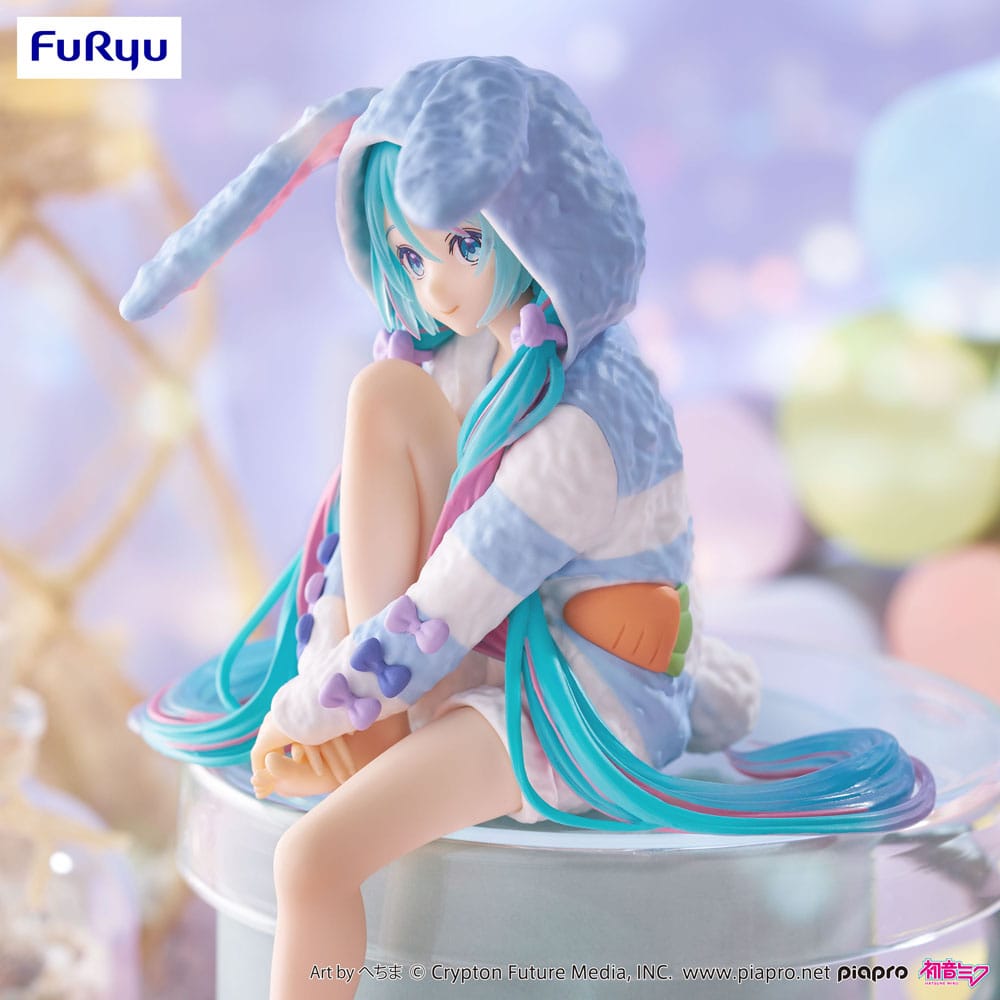 Hatsune Miku Rabbit Ear Hood Pajama - Noodle Stopper PVC Statue Blue Color Ver. 14 cm