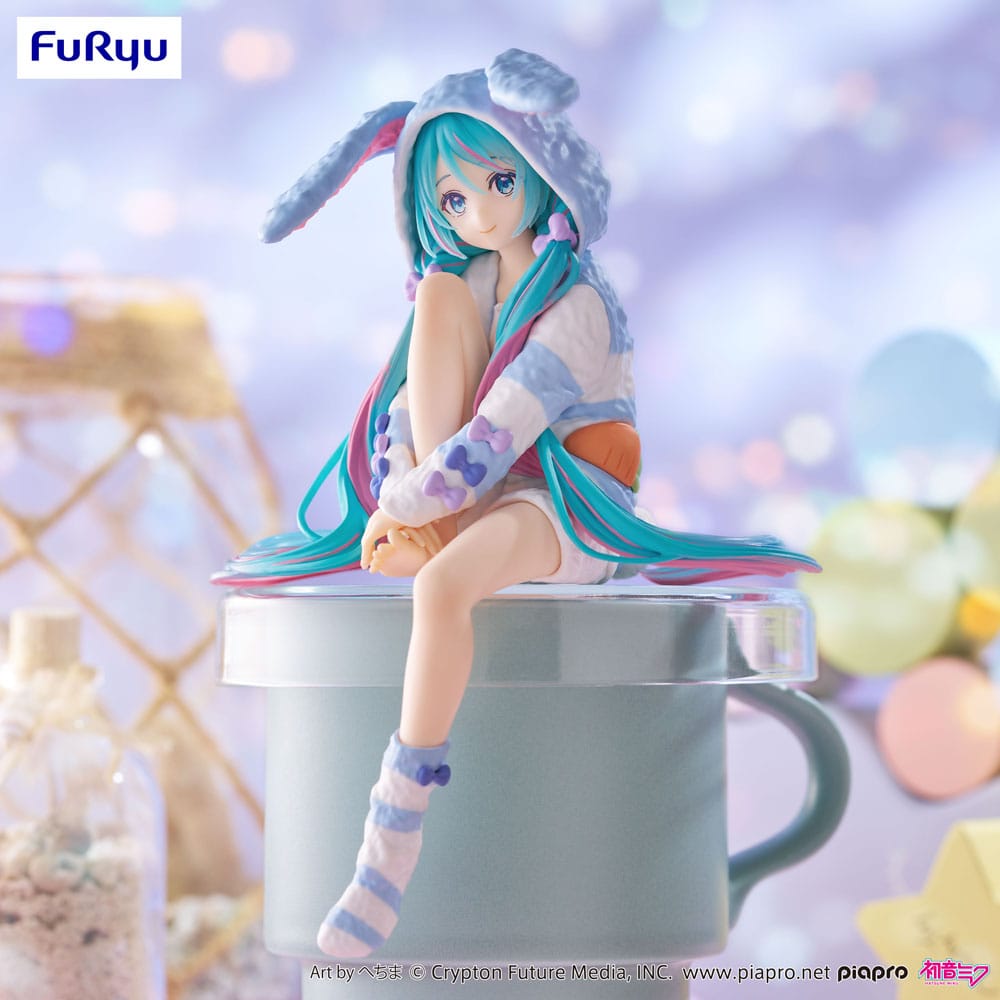 Hatsune Miku Rabbit Ear Hood Pajama - Noodle Stopper PVC Statue Blue Color Ver. 14 cm