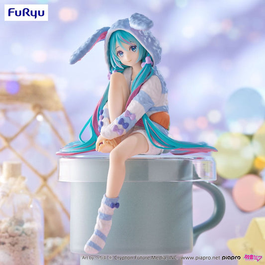 Hatsune Miku Rabbit Ear Hood Pajama - Noodle Stopper PVC Statue Blue Color Ver. 14 cm