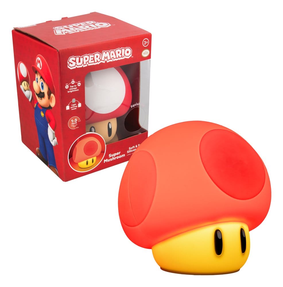 SUPER MARIO SQUISHYGLO SILICON LIGHT SUPER MUSHROOM RECHARGEABLE 15 CM - FUNGO LUCINA