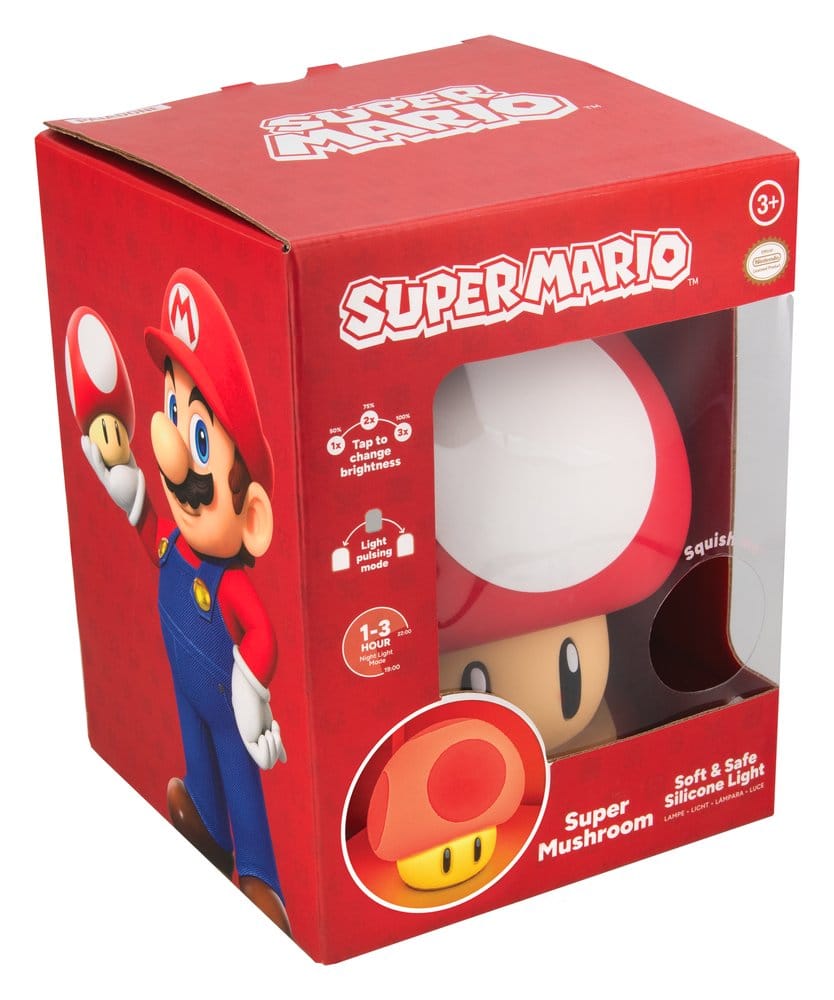 SUPER MARIO SQUISHYGLO SILICON LIGHT SUPER MUSHROOM RECHARGEABLE 15 CM - FUNGO LUCINA