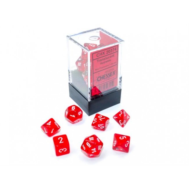 CHX 20374 - SET 7 DADI POLIEDRICI MINI - TRANSLUCENT RED/WHITE