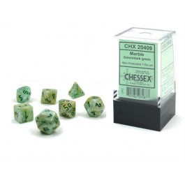 CHX 20409 - SET 7 DADI POLIEDRICI MINI - MARBLE GREEN/DARK GREEN
