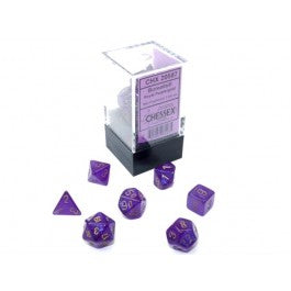CHX 20587 - SET 7 DADI POLIEDRICI MINI - BOREALIS ROYAL PURPLE/GOLD LUMINARY