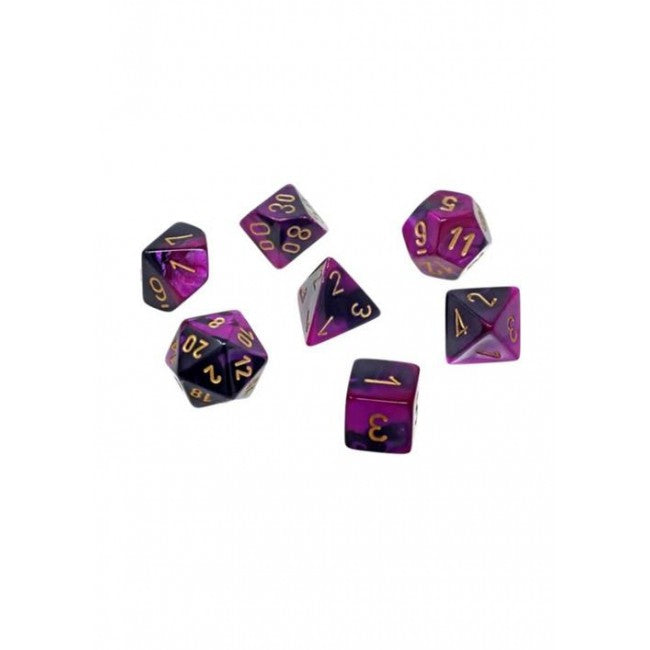 CHX 20640 - SET 7 DADI POLIEDRICI GEMINI MINI- BLACK-PURPLE/GOLD