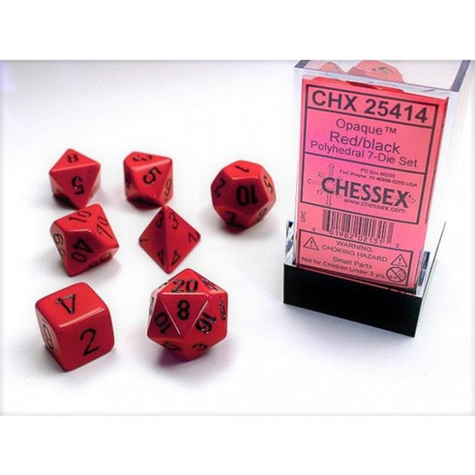 CHX 25414 - SET 7 DADI POLIEDRICI OPACHI - RED W/BLACK