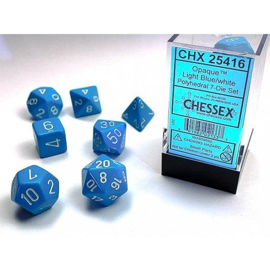 CHX 25416 - SET 7 DADI POLIEDRICI OPACHI - LIGHT BLUE W/WHITE