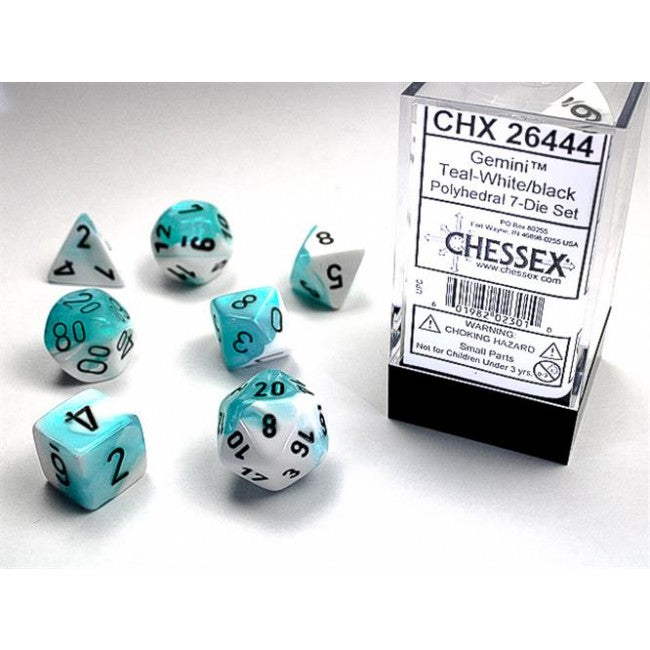 CHX 26444 - SET 7 DADI POLIEDRICI GEMINI - WHITE-TEAL W/BLACK