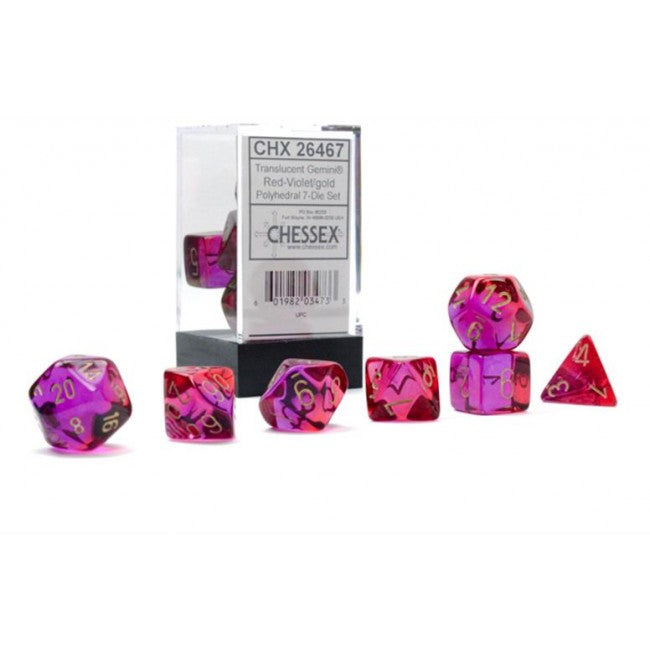 CHX 26467 - SET 7 DADI POLIEDRICI GEMINI - TRANSLUCENT RED-VIOLET/GOLD