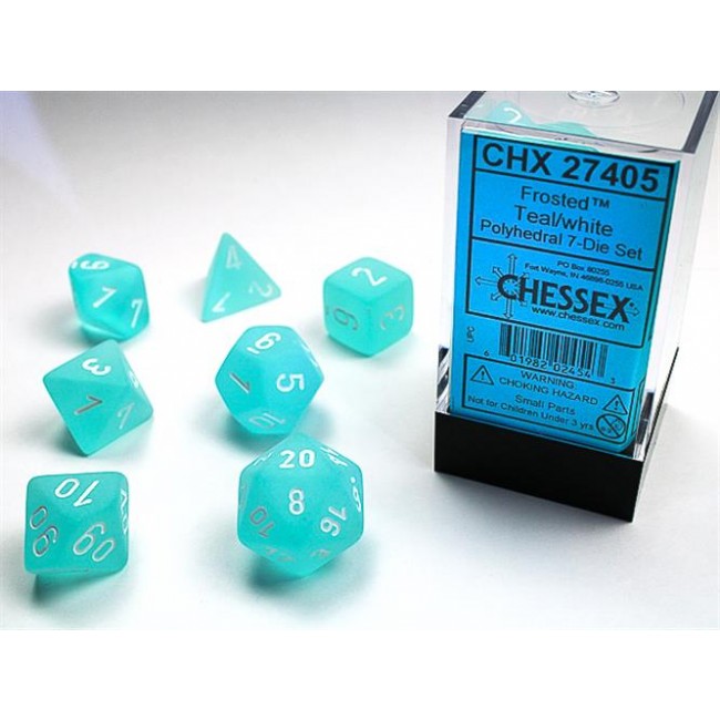 CHX 27405 - SET 7 DADI POLIEDRICI - FROSTED TEAL W/WHITE