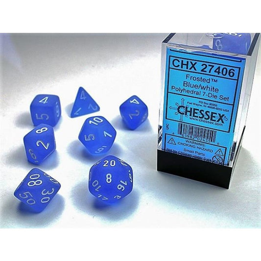 CHX 27406 - SET 7 DADI POLIEDRICI - FROSTED BLUE W/WHITE