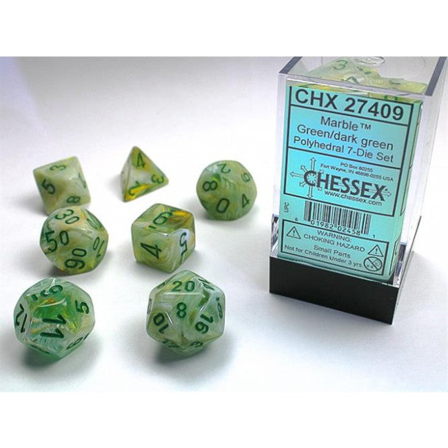 CHX 27409 - SET 7 DADI POLIEDRICI - MARBLE GREEN W/DARK GREEN