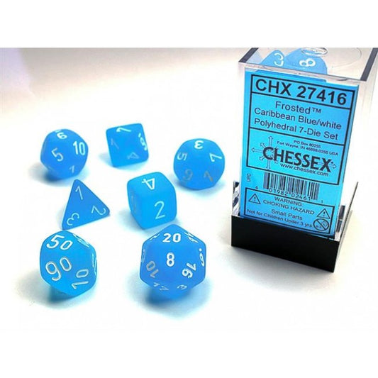 CHX 27416 - SET 7 DADI POLIEDRICI - FROSTED CARIBBEAN BLUE W/WHITE