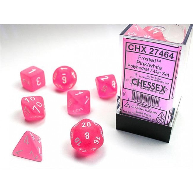 CHX 27464 - SET 7 DADI POLIEDRICI - FROSTED PINK W/WHITE