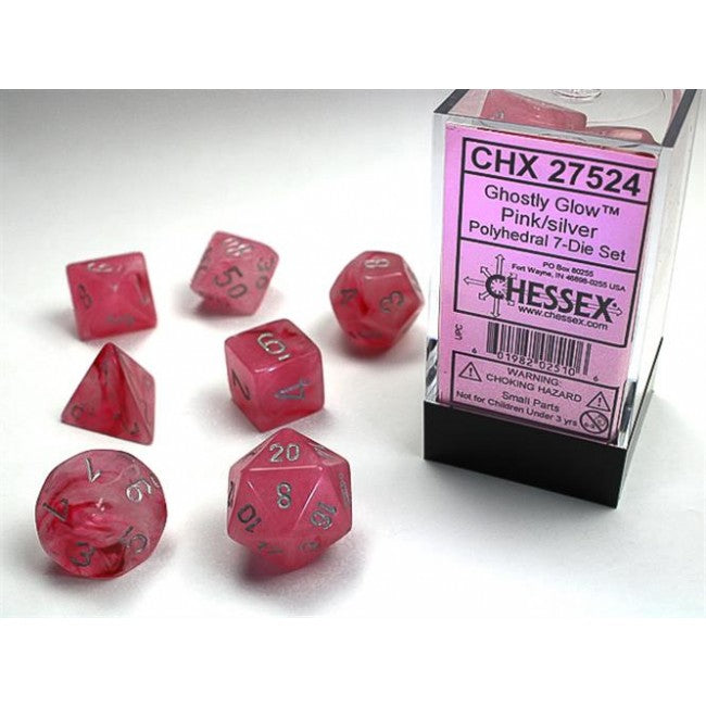 CHX 27524 - SET 7 DADI POLIEDRICI - GHOSTLY GLOW PINK/SILVER