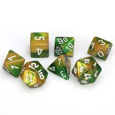 CHX 26425 - SET 7 DADI POLIEDRICI GEMINI - GOLD-GREEN W/WHITE