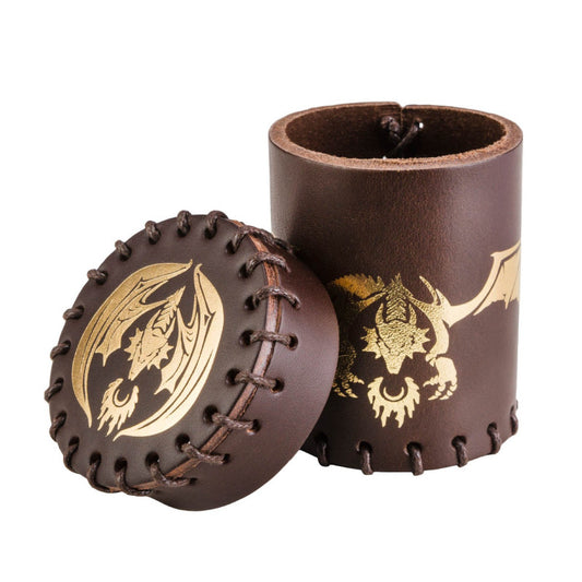CFDR102 - FLYING DRAGON BROWN & GOLDEN LEATHER DICE CUP
