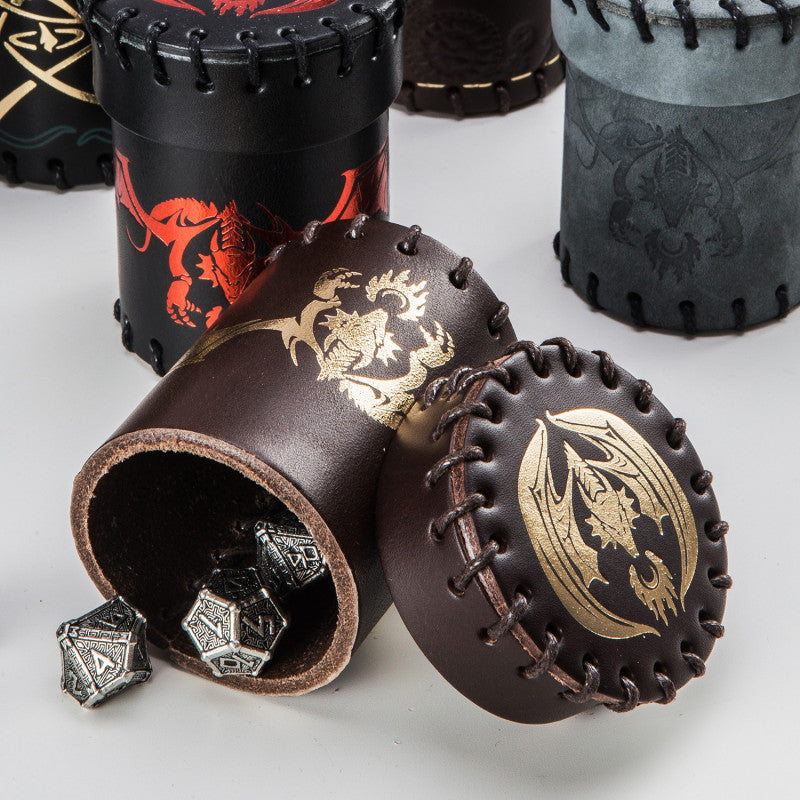 CFDR102 - FLYING DRAGON BROWN & GOLDEN LEATHER DICE CUP