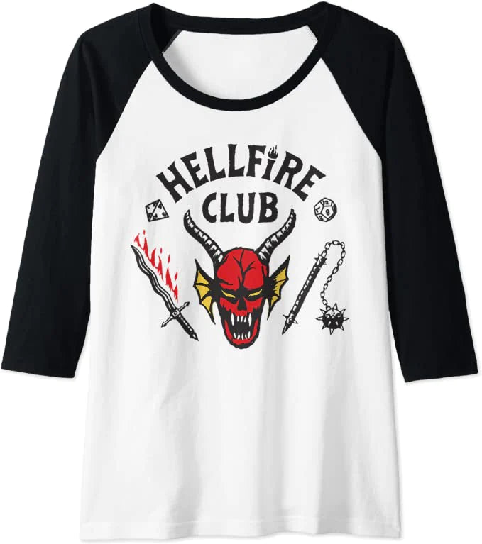 STRANGER THINGS MAGLIA - LONG SLEEVE BASEBALL T-SHIRT - HELLFIRE CLUB CREST S
