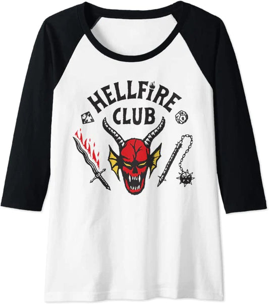STRANGER THINGS MAGLIA - LONG SLEEVE BASEBALL T-SHIRT - HELLFIRE CLUB CREST S